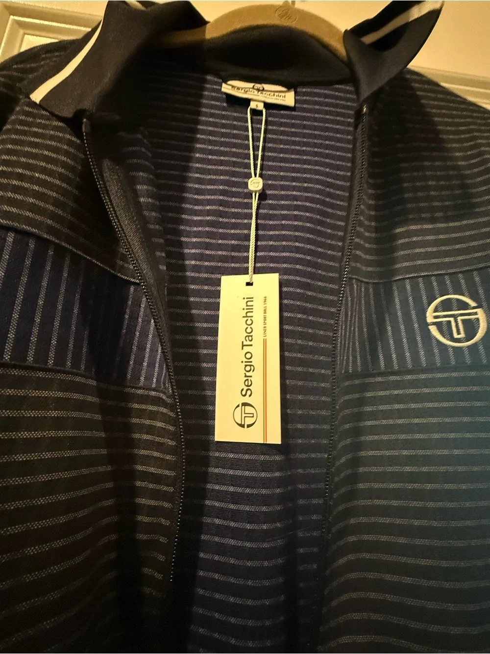Sergio Tacchini Navy and Gray Striped Track Jacket